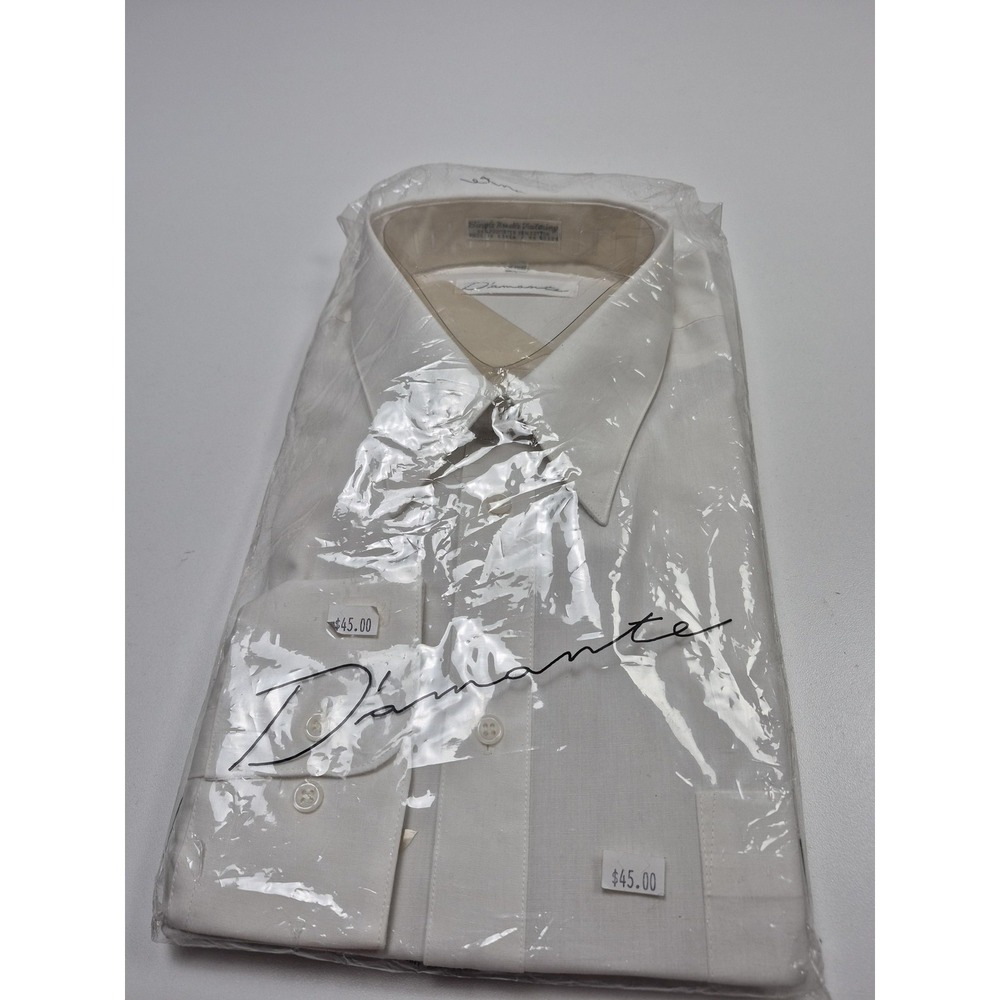 Diamante Dress Shirt Mens 16 36/37 White Solid Tall Big & Tall Woven Long Sleeve